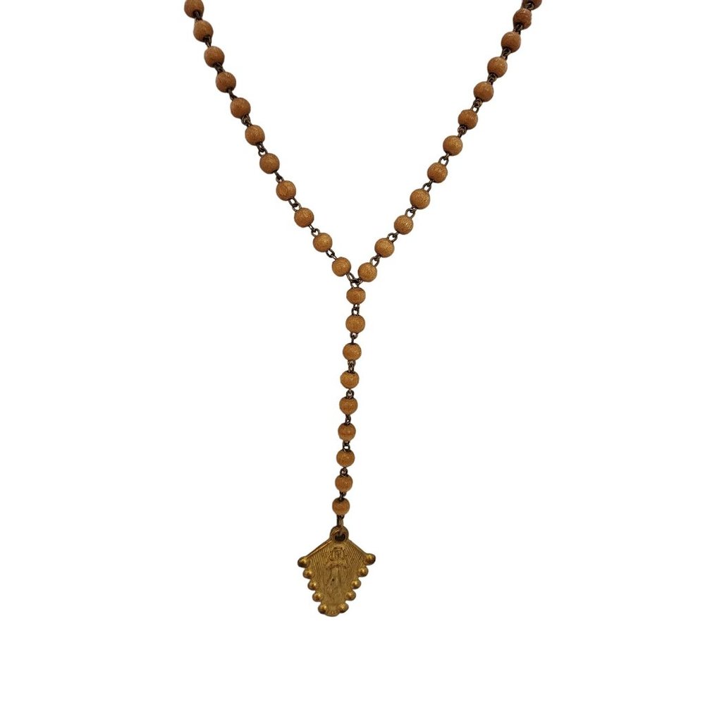 Vintage Wood & Acrylic Religious Pendant Necklace (A3688)